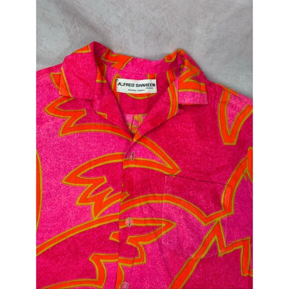 Vintage Alfred Shaheen Shirt Neon Pink Rare Size L/XL Tiki Hawaiian 1960s MCM - Picture 3 of 13